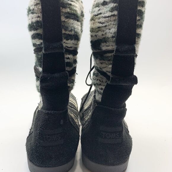 Toms Nepal Boots Womens 8.5 Black & White Suede/Fleece Lined Mid Calf Aztec - Picture 5 of 9